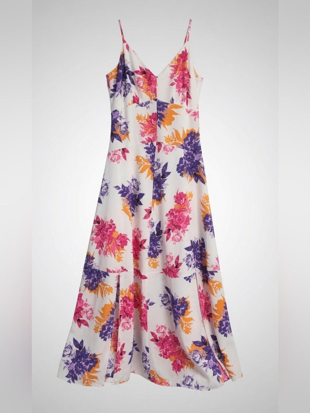White Floral Maxi Dress with Side Slits. Versitile Semi Formal To Casual.  Boho